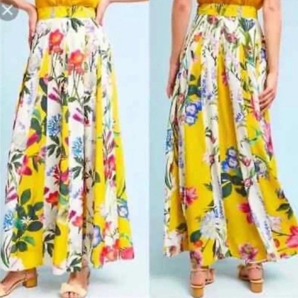 Anthropologie Rococo Sand Aprile Yellow Floral Maxi Long Skirt